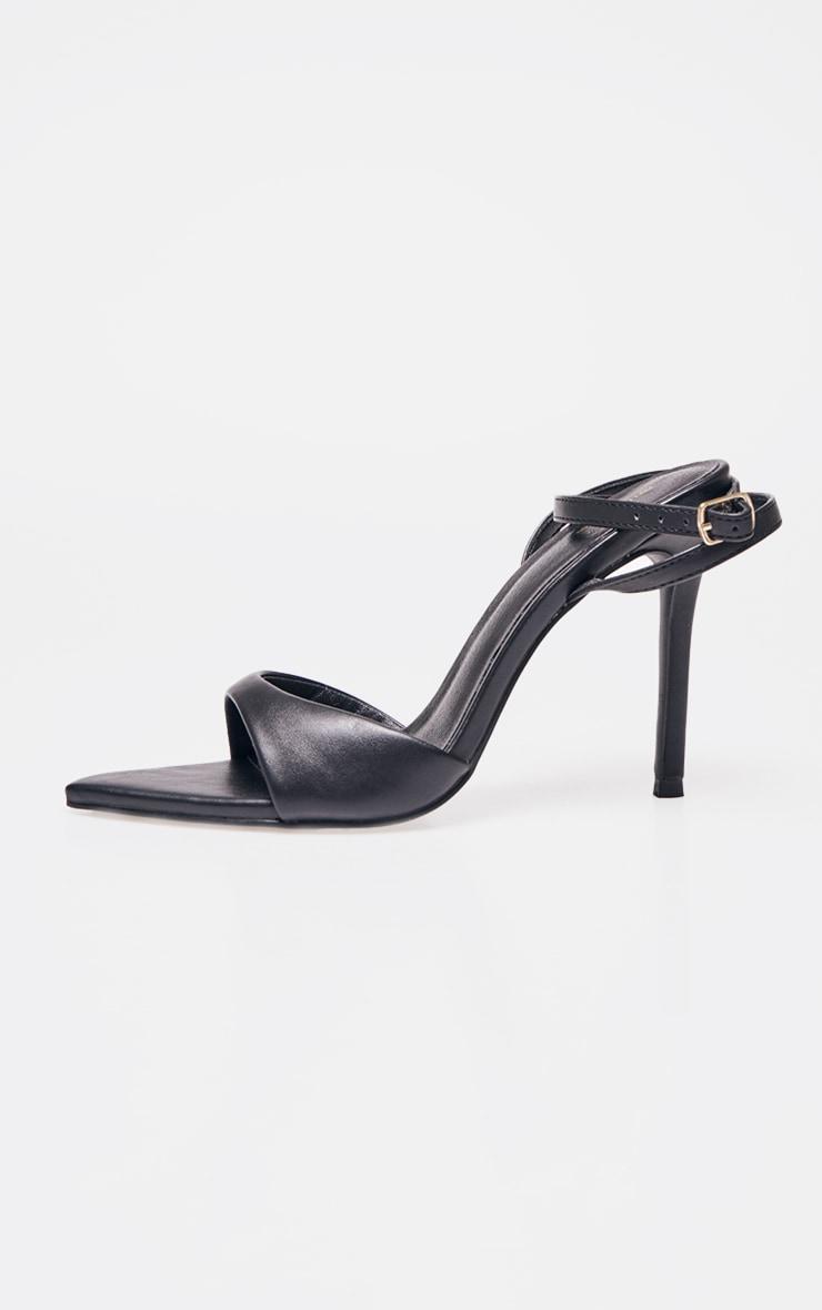 Black PU Point Toe High Stiletto Heeled Sandals Product Image