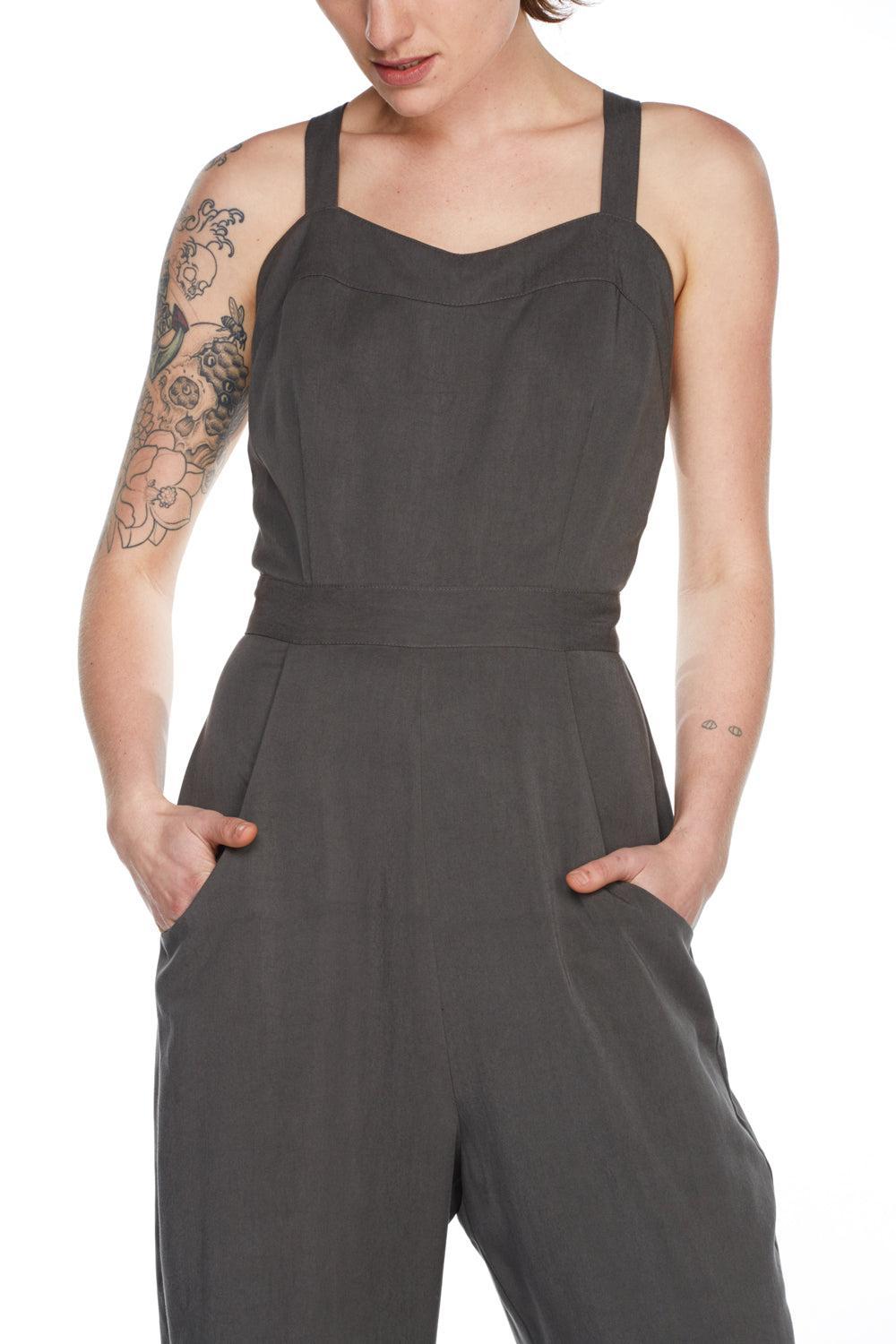 Yolked Juniper Jumpsuit in Black Brushed Cotton Product Image