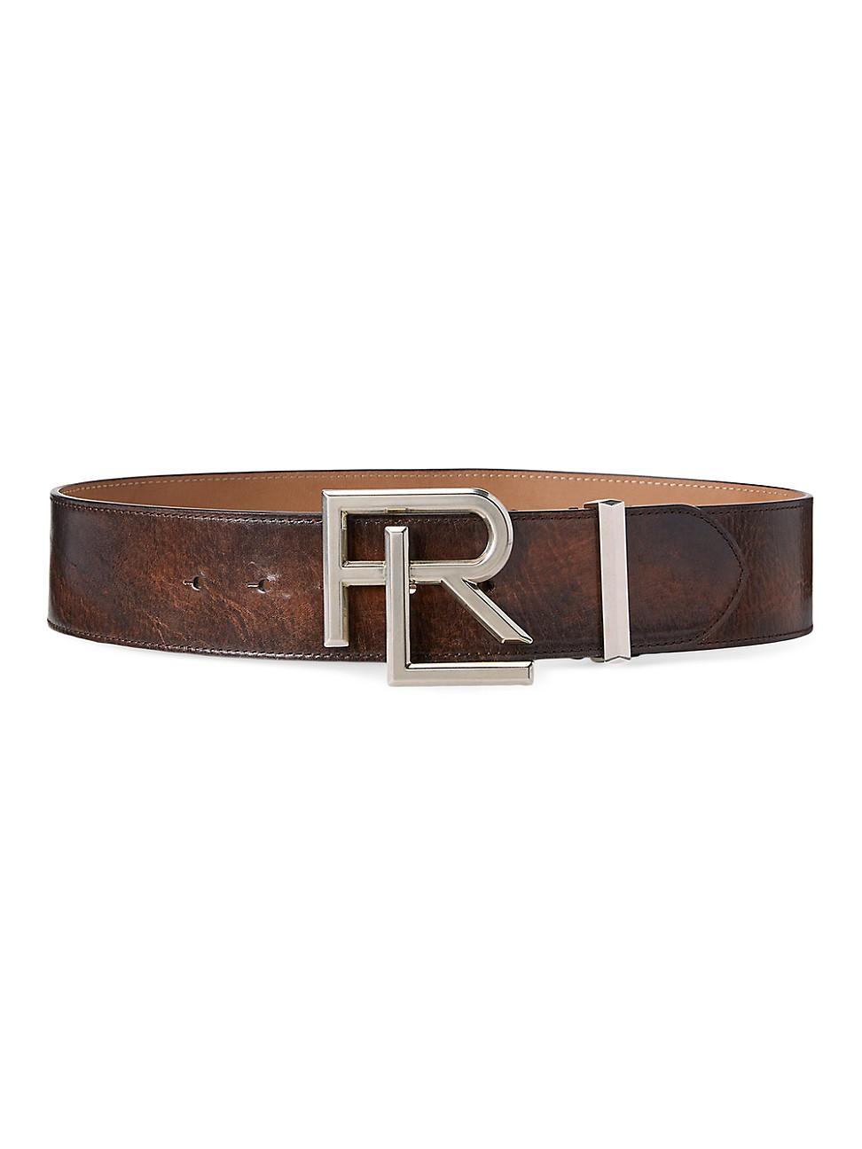 Womens Distressed Leather Logo Belt Product Image