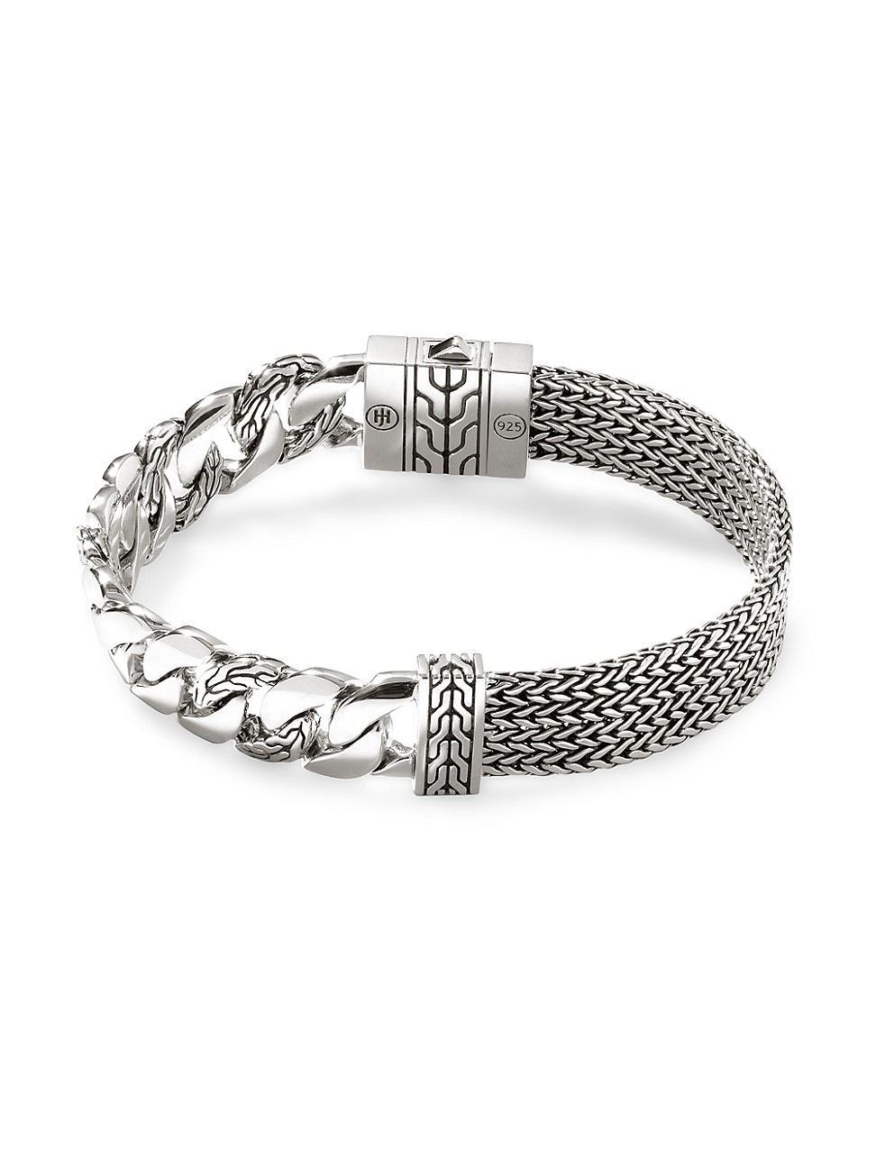 Mens Classic Chain Silver Diamond Pav Mini Chain Bracelet Product Image