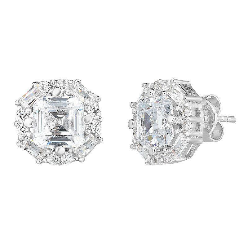 Sunkissed Sterling Cubic Zirconia Hexagonal Cluster Stud Earrings, Womens, Silver Tone Product Image