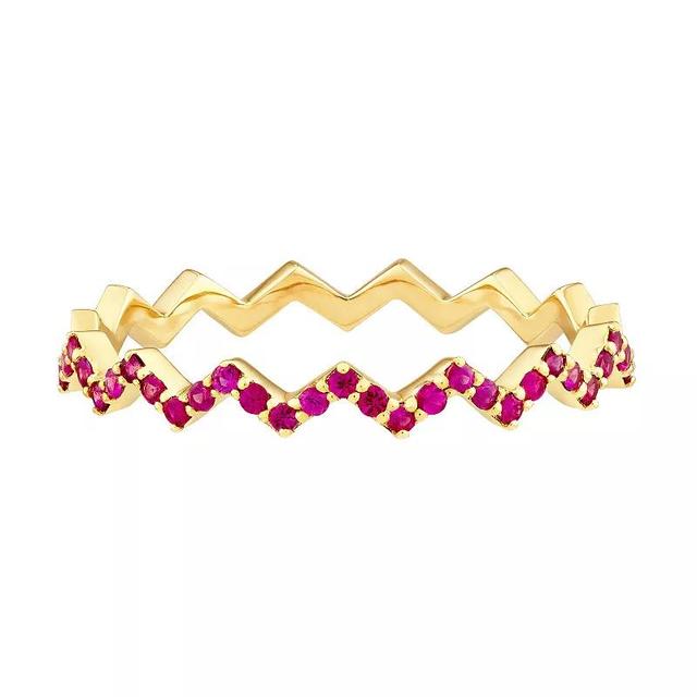 Gold Tone Ruby Zig Zag Ring, Womens 14k Gold Product Image