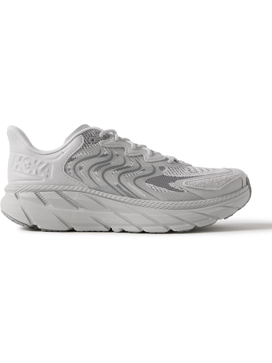 HOKA Clifton Ls Rubber-trimmed Mesh, Leather And Suede Running Sneakers In Gray Product Image