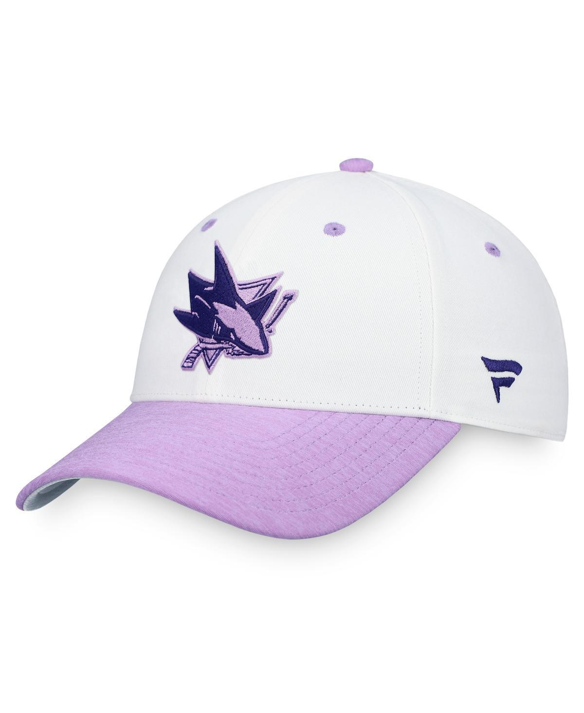 Mens White, Purple San Jose Sharks Authentic Pro Hockey Fights Cancer Snapback Hat - White Product Image