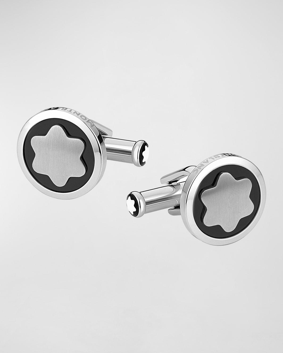 Mens Star Stainless Steel & Onyx Cufflinks Product Image