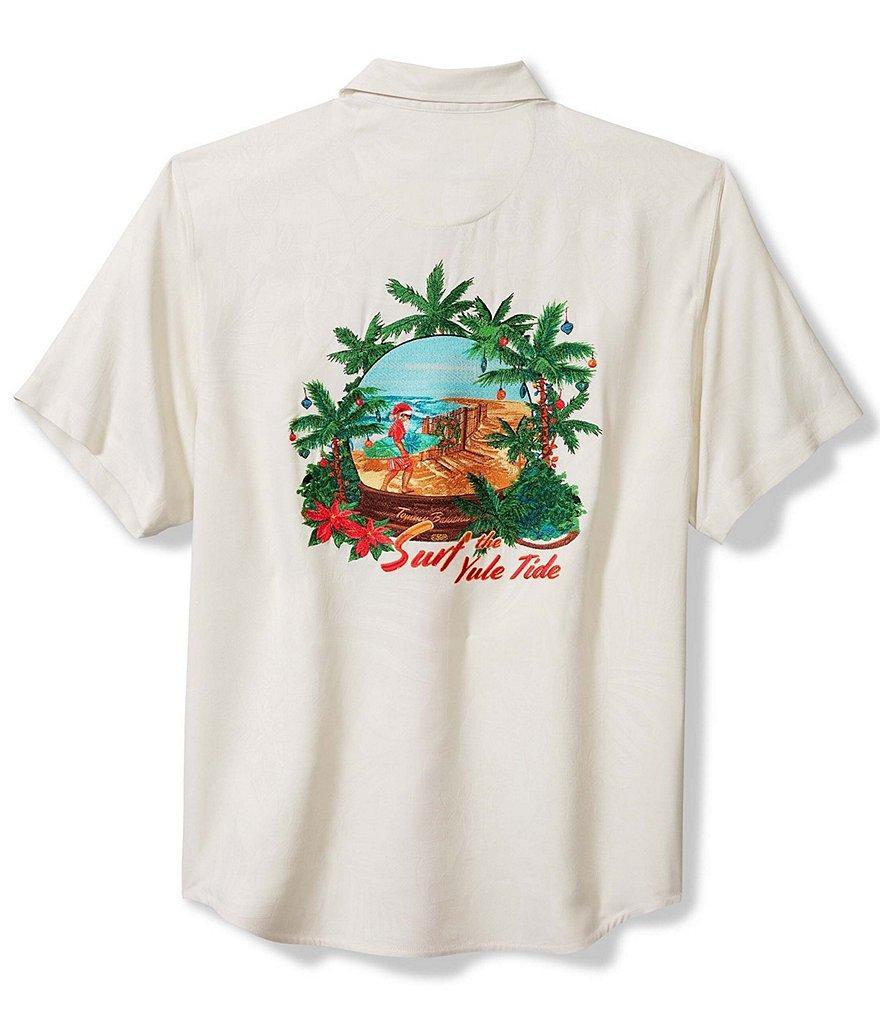 Tommy Bahama Big & Tall Embroidered Surf The Yule Tide Short Sleeve Silk Shirt Product Image