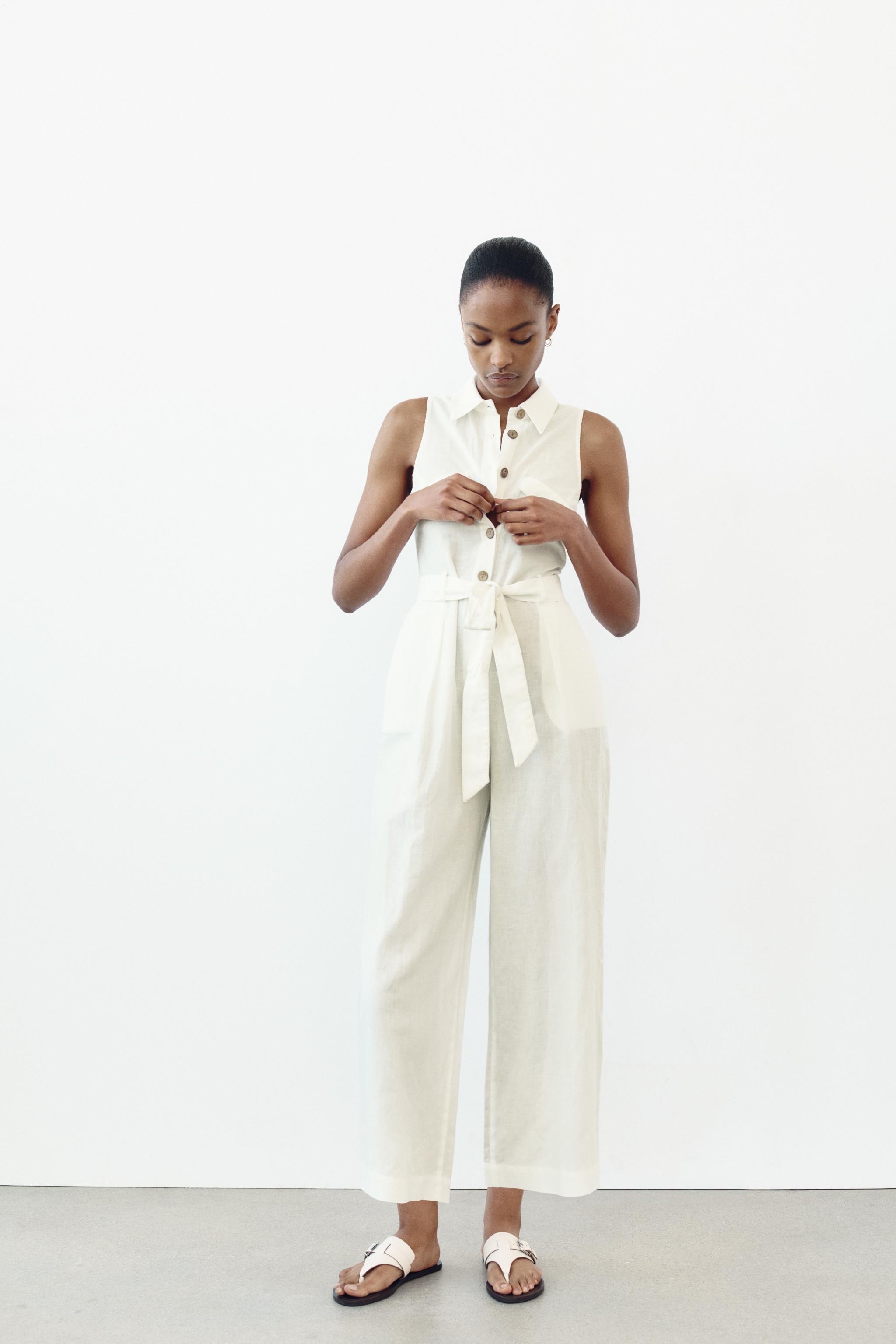 BELTED LINEN BLEND JUMPSUIT Product Image