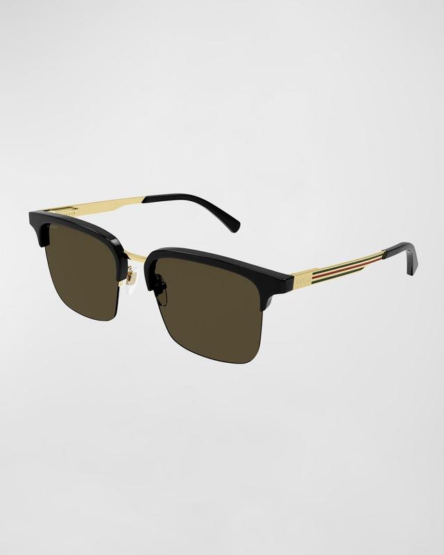 Mens Half-Rim Logo Stripe Rectangle Sunglasses Product Image