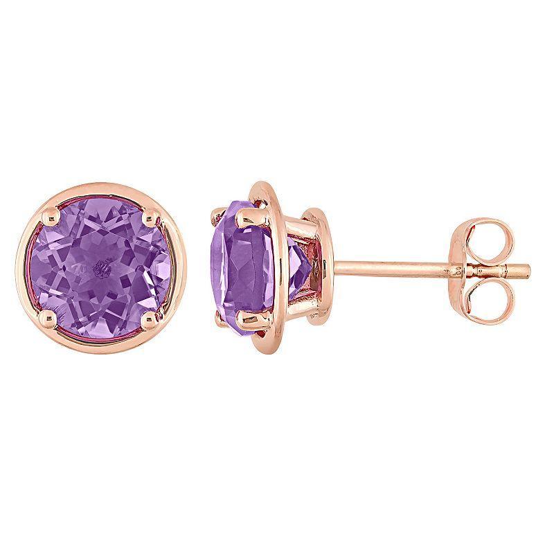 Stella Grace 14k Rose Gold Round Amethyst Stud Earrings, Womens Product Image