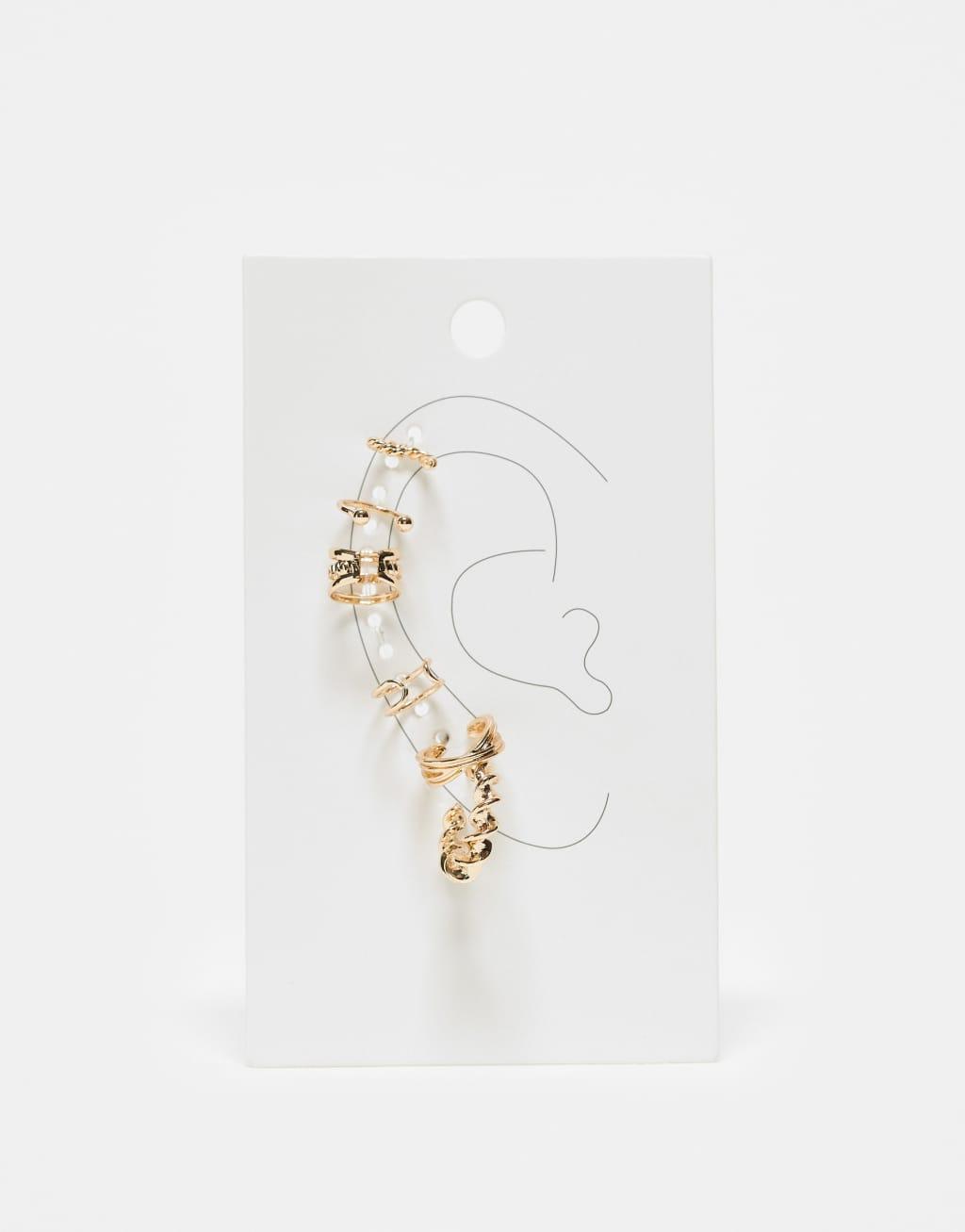 ASOS DESIGN pack of 6 ear cuff and hoop earrings in gold tone Product Image