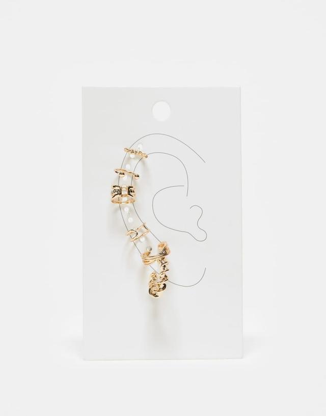 ASOS DESIGN pack of 6 ear cuff and hoop earrings in gold tone Product Image