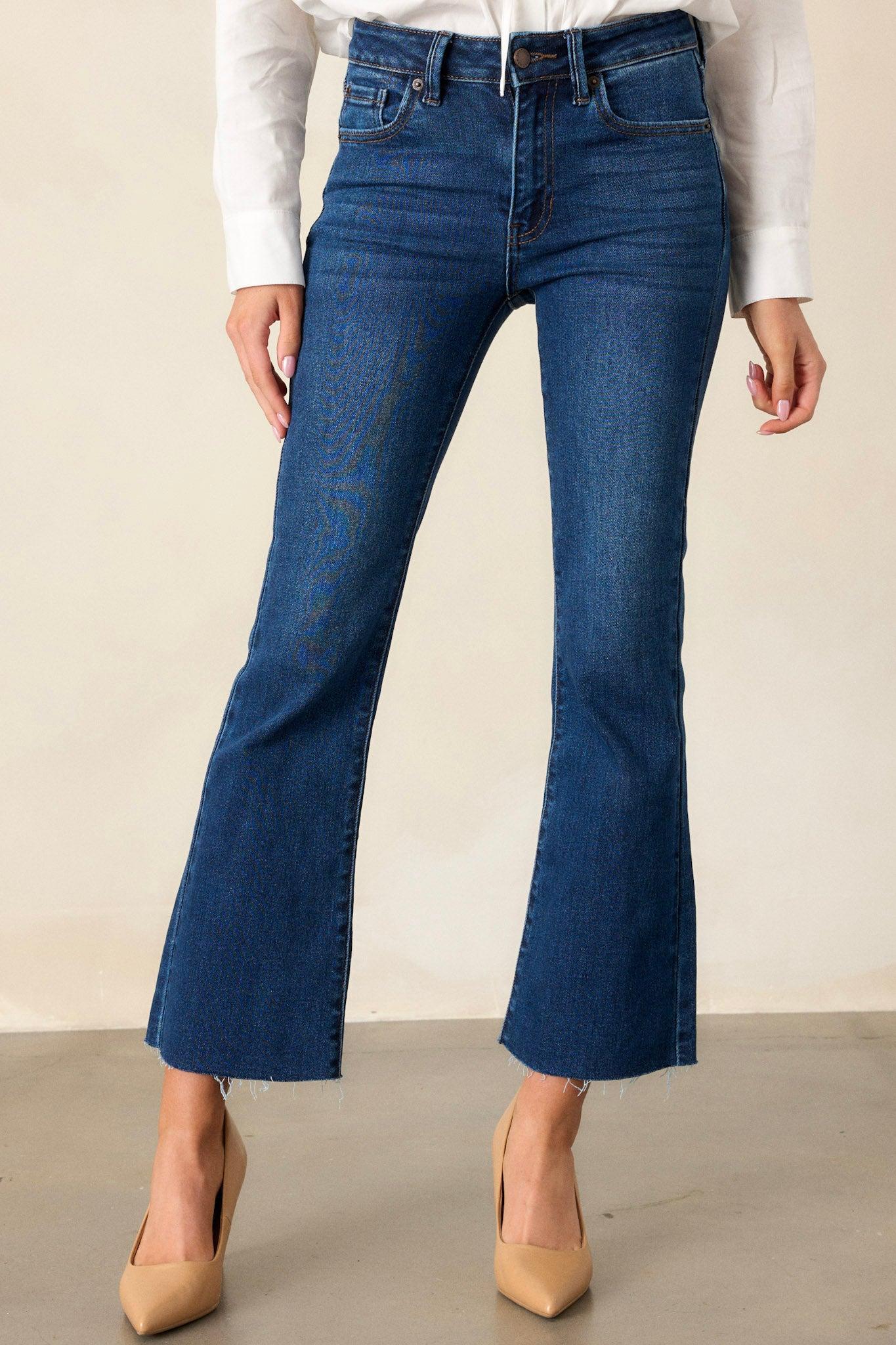 Back And Forth Dark Wash Cropped Flare Jeans Product Image