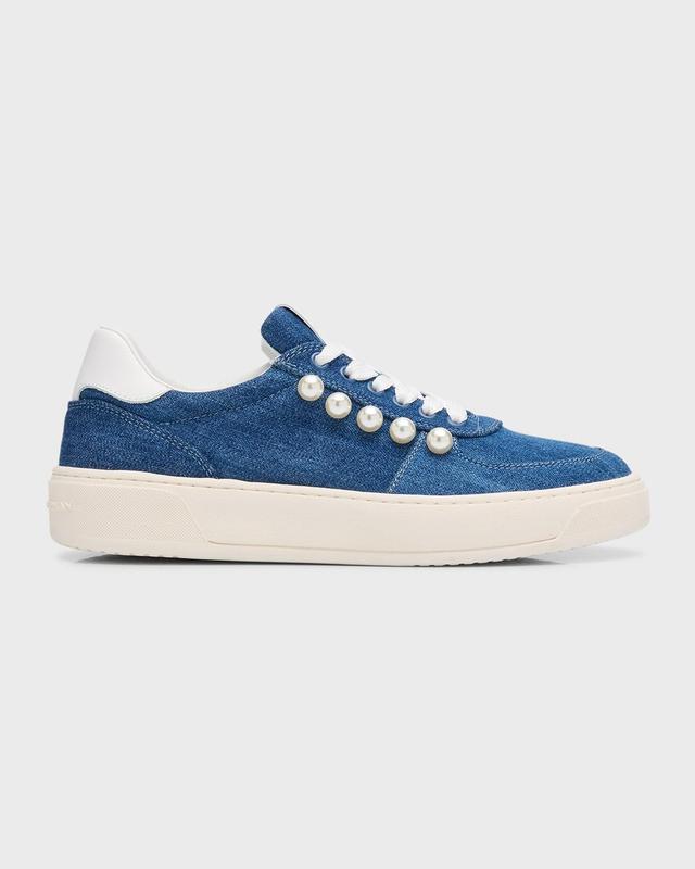 Denim Pearly Stud Low-Top Sneakers Product Image