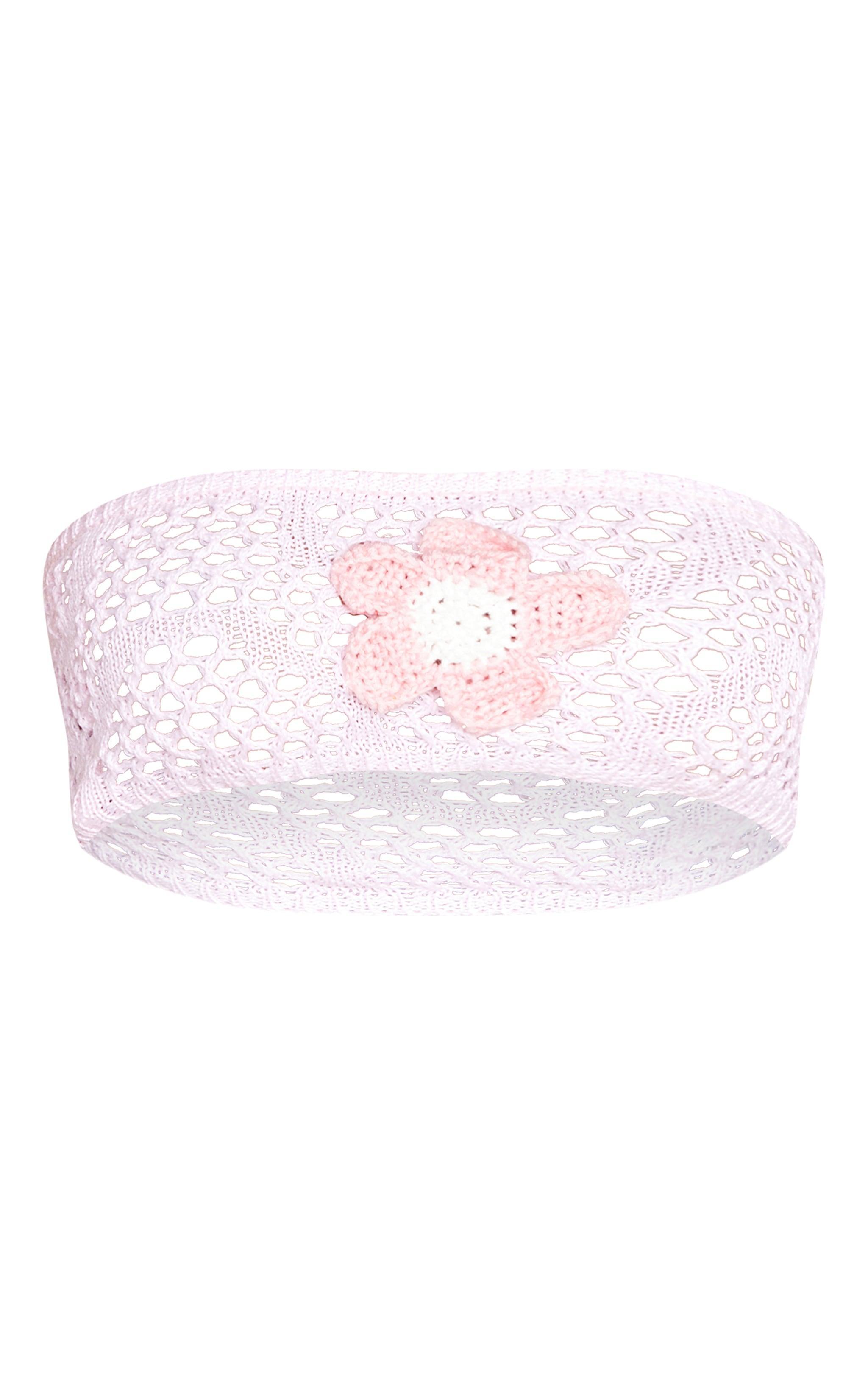 Pale Pink Open Crochet Floral Applique Bandeau Product Image