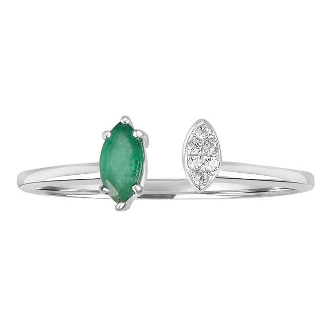 Gemistry 14k White Gold Gemstone & White Topaz Marquise Cuff Ring, Womens Green Product Image