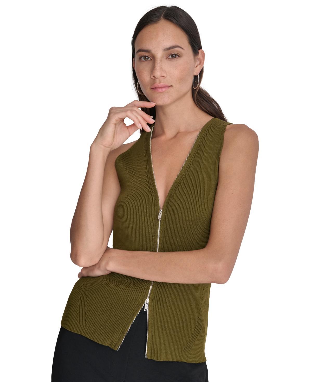 Dkny Womens Zip-Front Sleeveless Knit Top product image