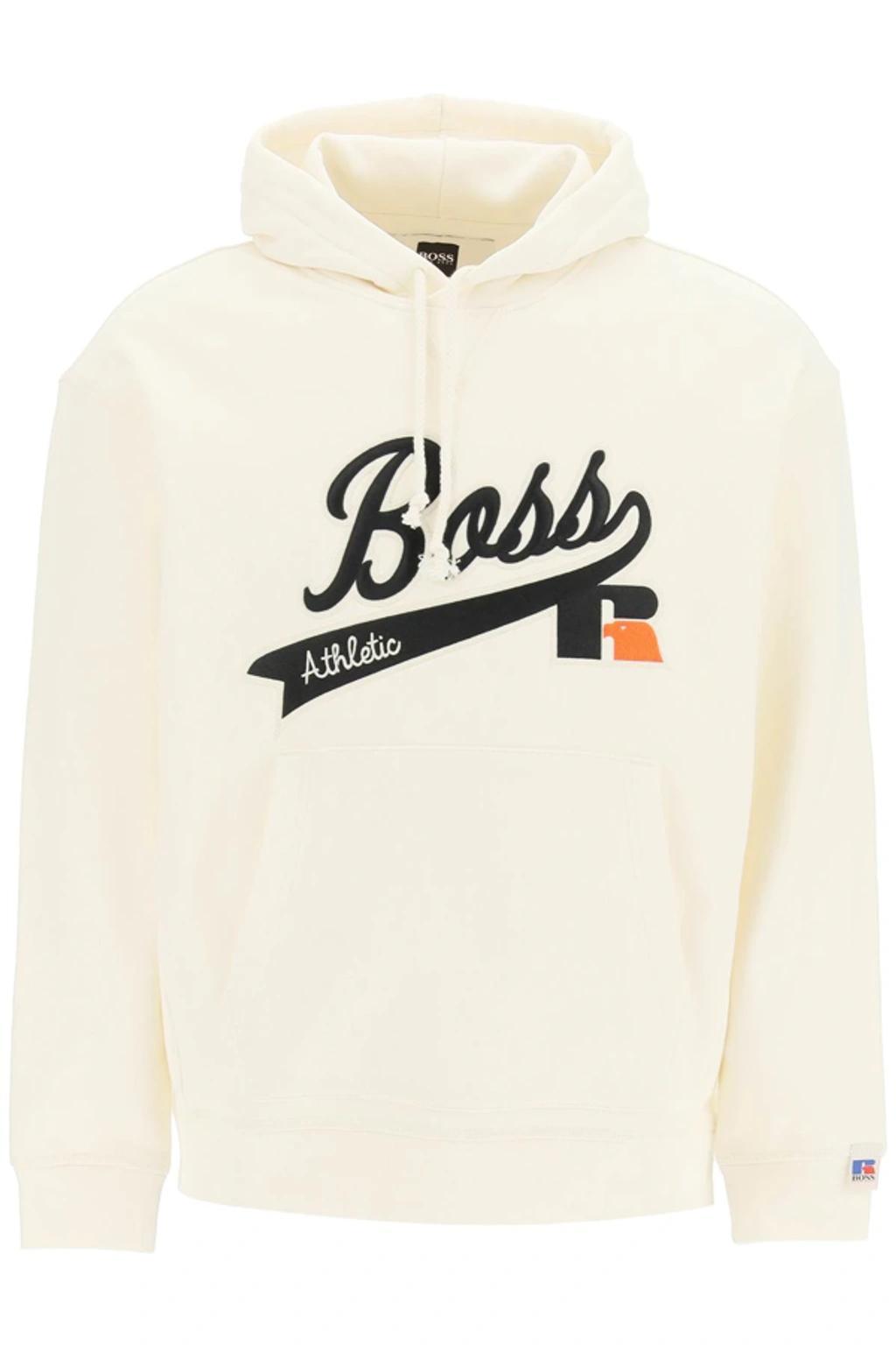 Boss X Russell Athletic Logo-print Stretch-cotton Hoody In Open White Product Image