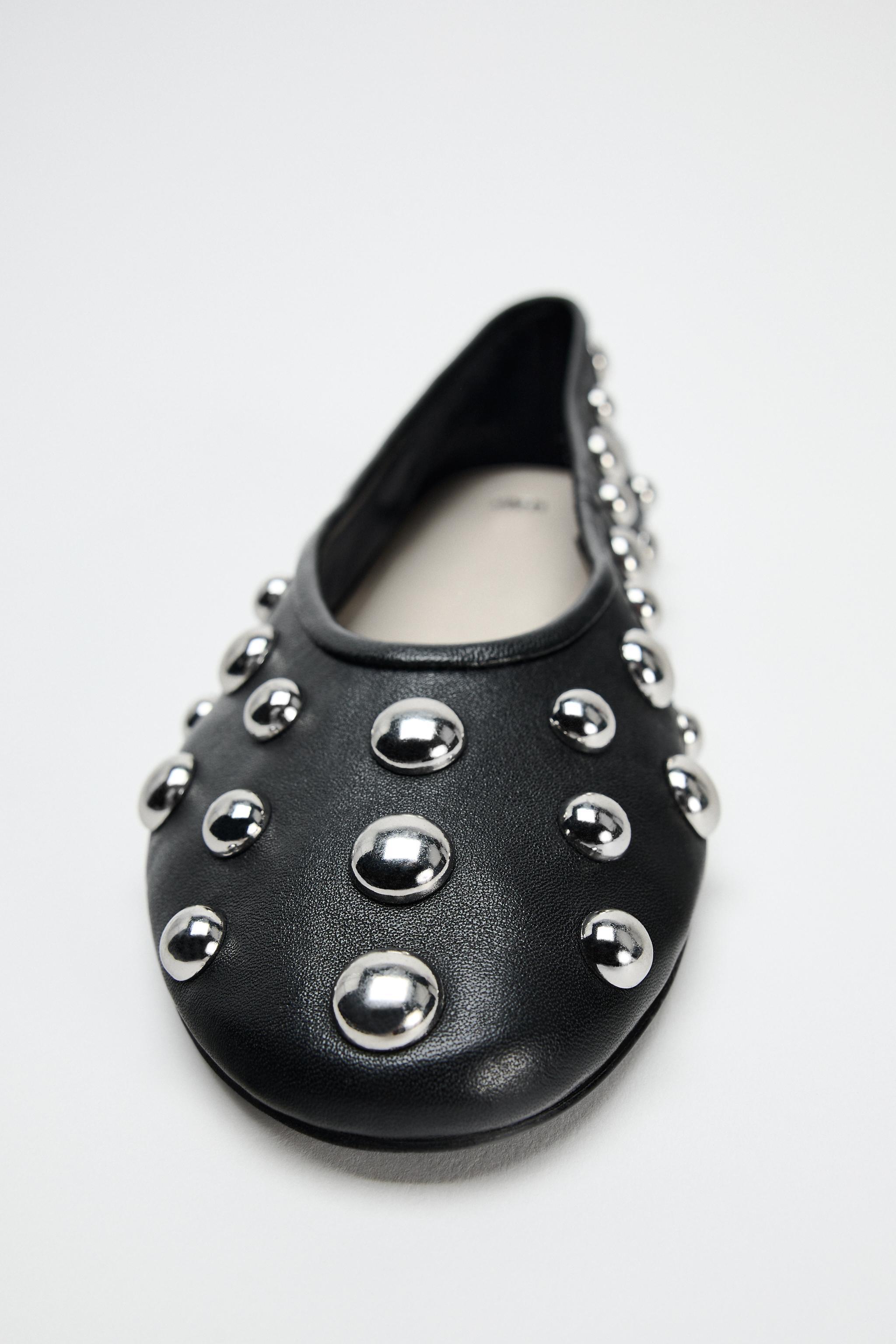 STUDDED LEATHER BALLET FLATS Product Image