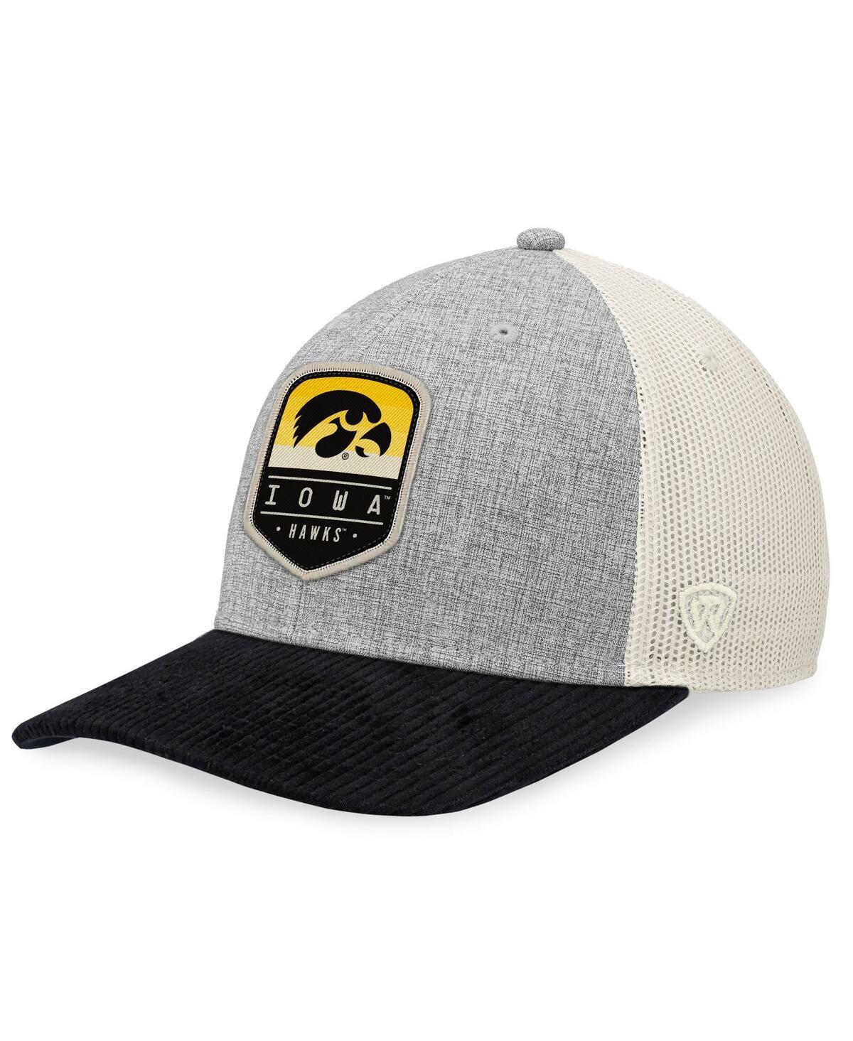 Mens Top of the World Heather Gray/Black Iowa Hawkeyes Slick Adventure Trucker Snapback Hat Product Image