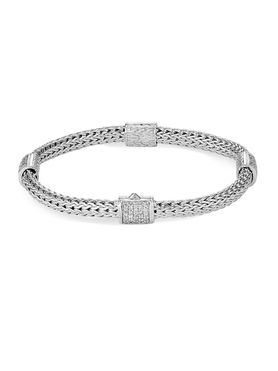 Womens Classic Chain Diamond Pav & Sterling Silver Four-Station Bracelet Product Image