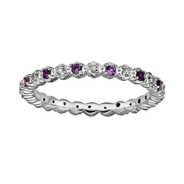 Stacks & Stones Sterling Silver Amethyst & Diamond Accent Stack Ring, Womens Purple Product Image