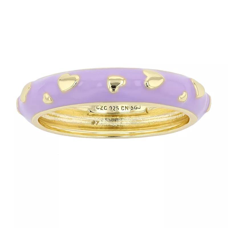 Gold Tone Lavender Lilac Purple Enamel Heart Stacking Band Ring, Womens Gold Tone Purple Product Image