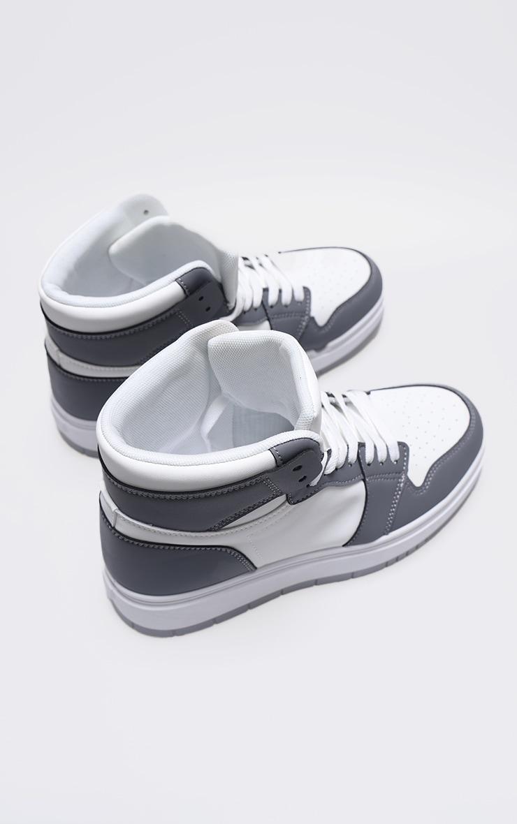 Grey And White PU Contrast Chunky Sole Hi Top Sneakers Product Image