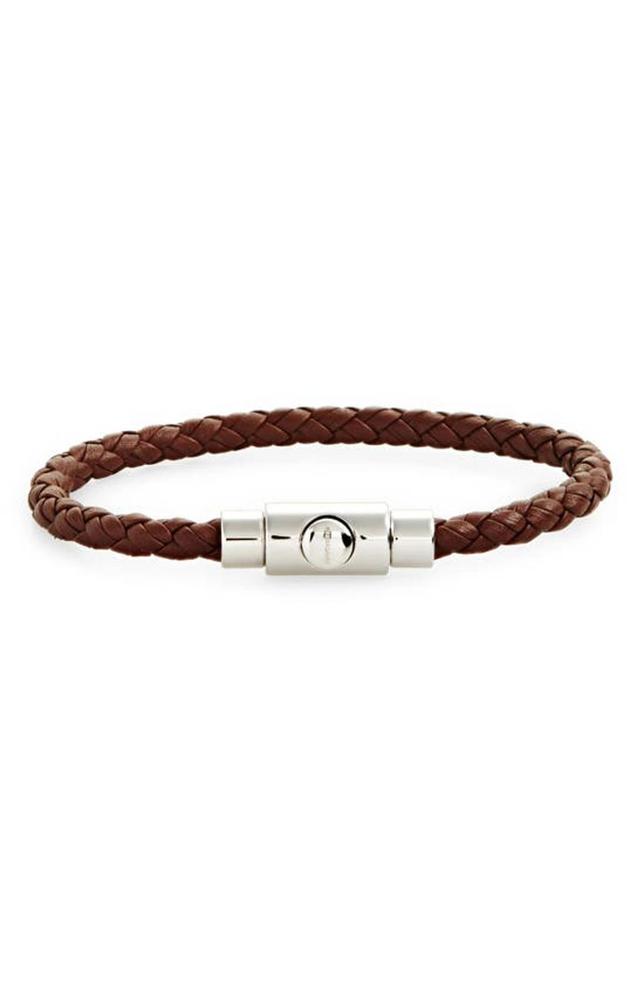 FERRAGAMO Braided Leather Bracelet In Brown Product Image