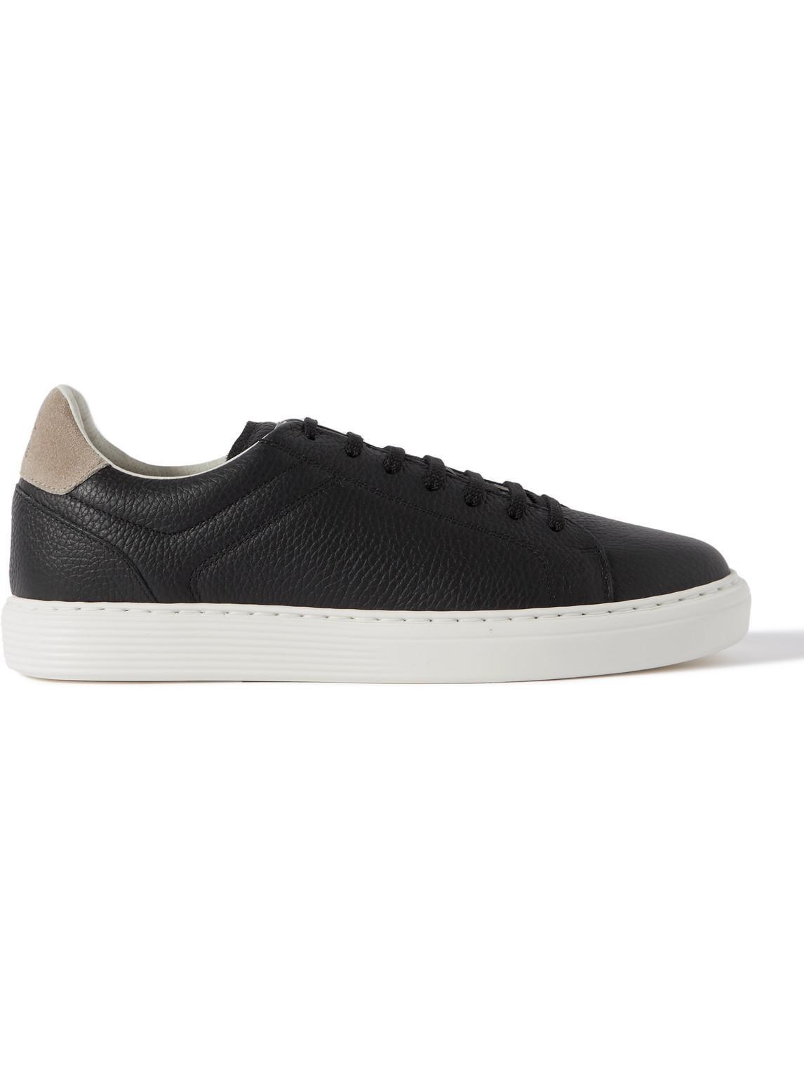 Navy Leather Sneakers In Black Product Image