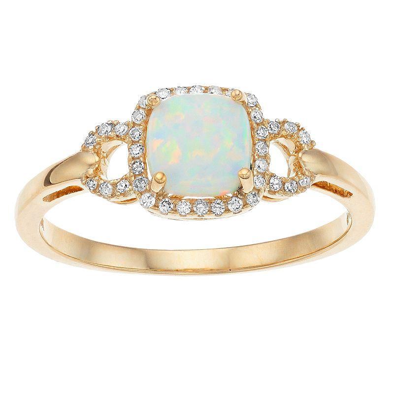 Gemminded 10k Yellow Gold Opal 1/10 Carat T.W. Diamond Ring, Womens 10k Gold Product Image