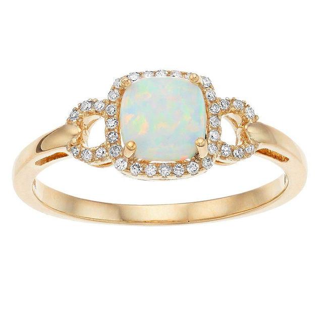 Gemminded 10k Yellow Gold Opal 1/10 Carat T.W. Diamond Ring, Womens 10k Gold Product Image