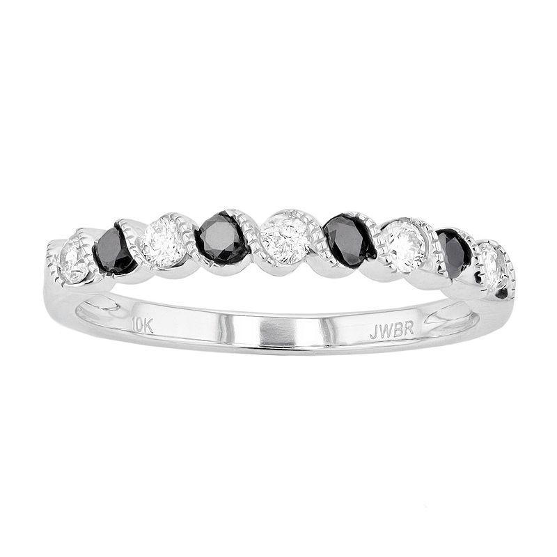 10k White Gold 1/3 Carat T.W. Black & White Diamond Ring, Womens Product Image