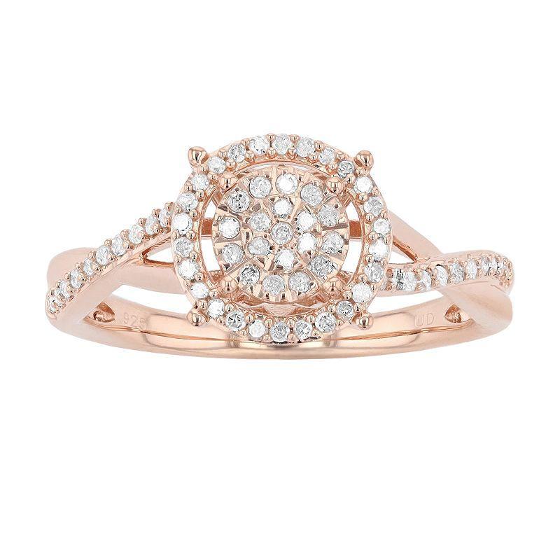 Sterling Silver 1/4 Carat T.W. Diamond Round Cluster Ring, Womens Pink Tone Product Image