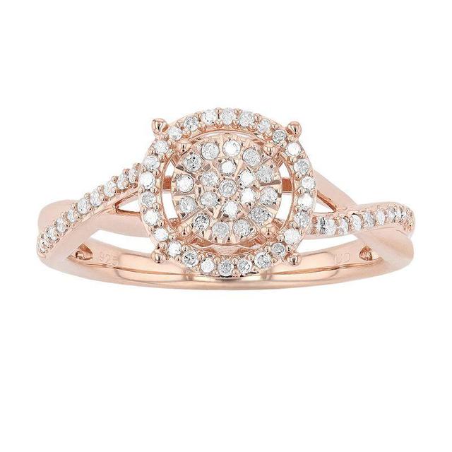 Sterling Silver 1/4 Carat T.W. Diamond Round Cluster Ring, Womens Pink Tone Product Image