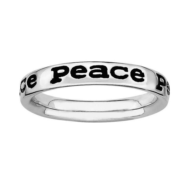 Stacks & Stones Sterling Silver Black Enamel Peace Stack Ring, Womens Grey Product Image