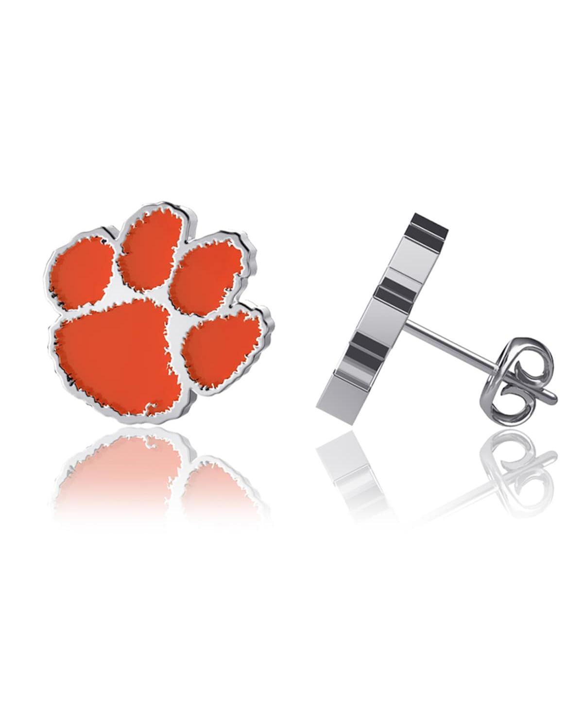 Womens Dayna Designs Clemson Tigers Silver-Tone Enamel Post Earrings Product Image