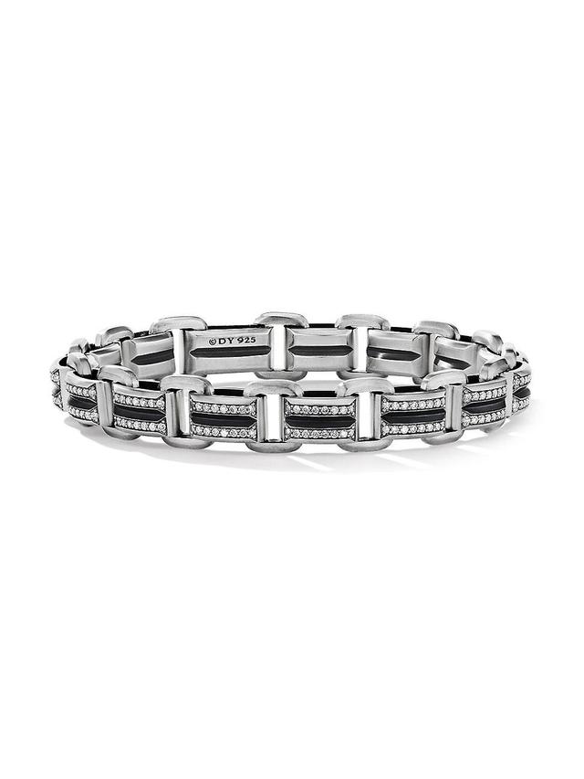 Mens Deco Beveled Link Bracelet In Sterling Silver Product Image