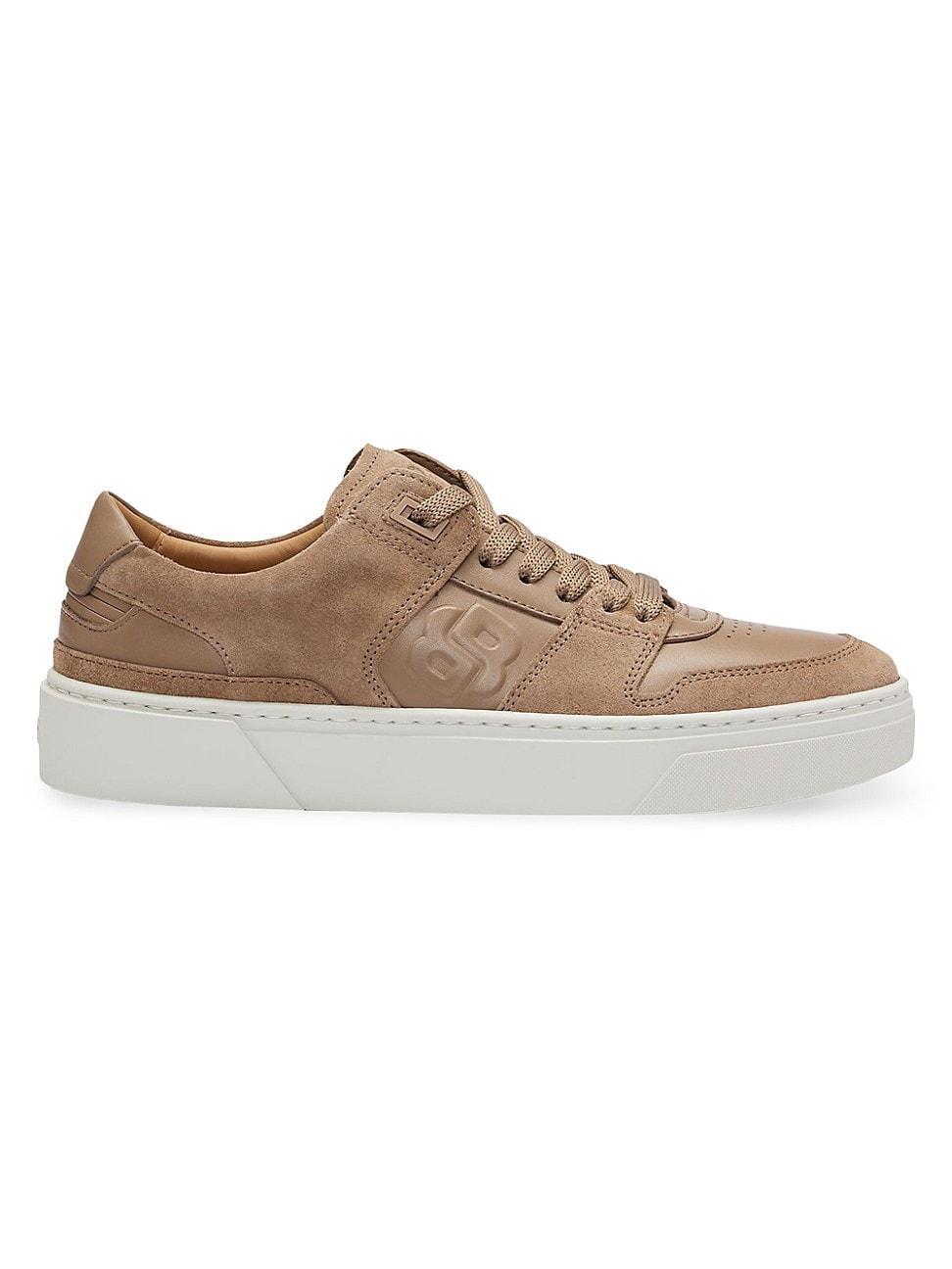 Womens Leather Lace-Up Trainer Sneakers with Suede Trims Product Image