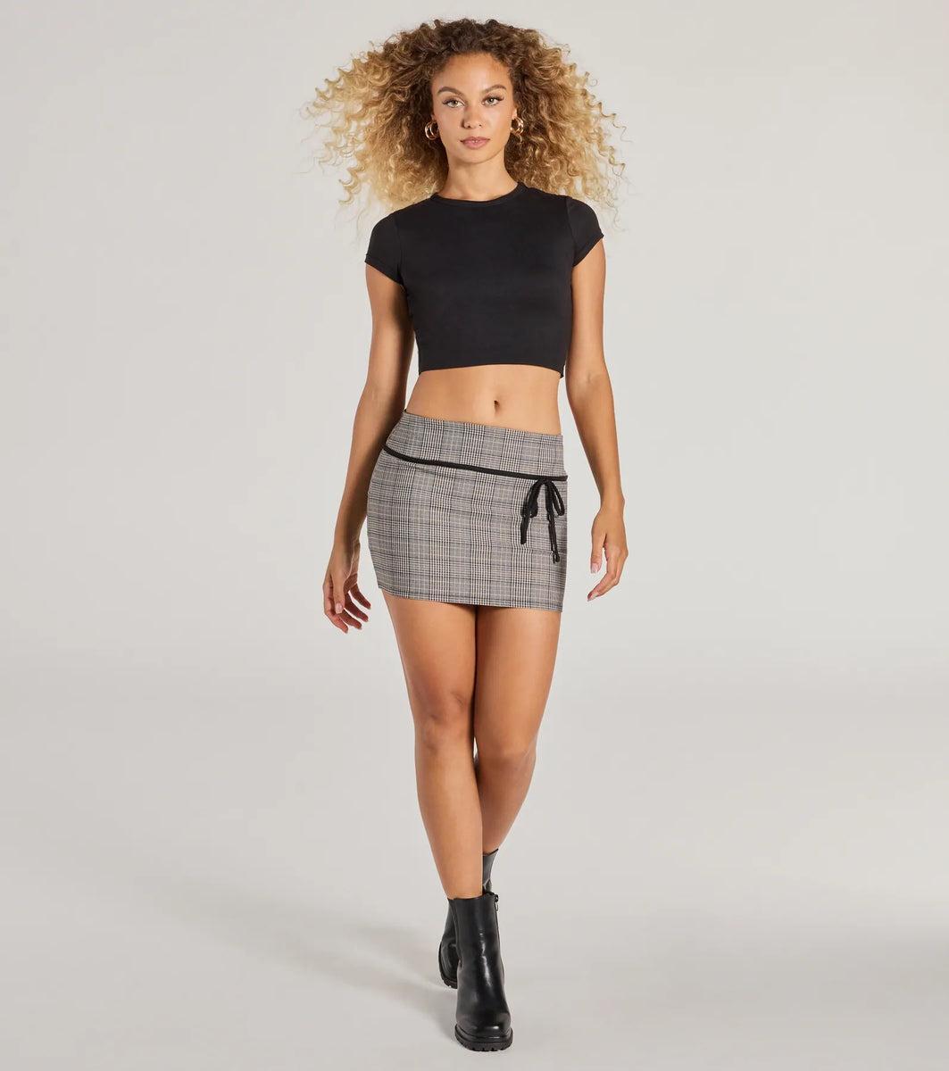 Posh Cutie Bow Trim Plaid Mini Skirt Product Image