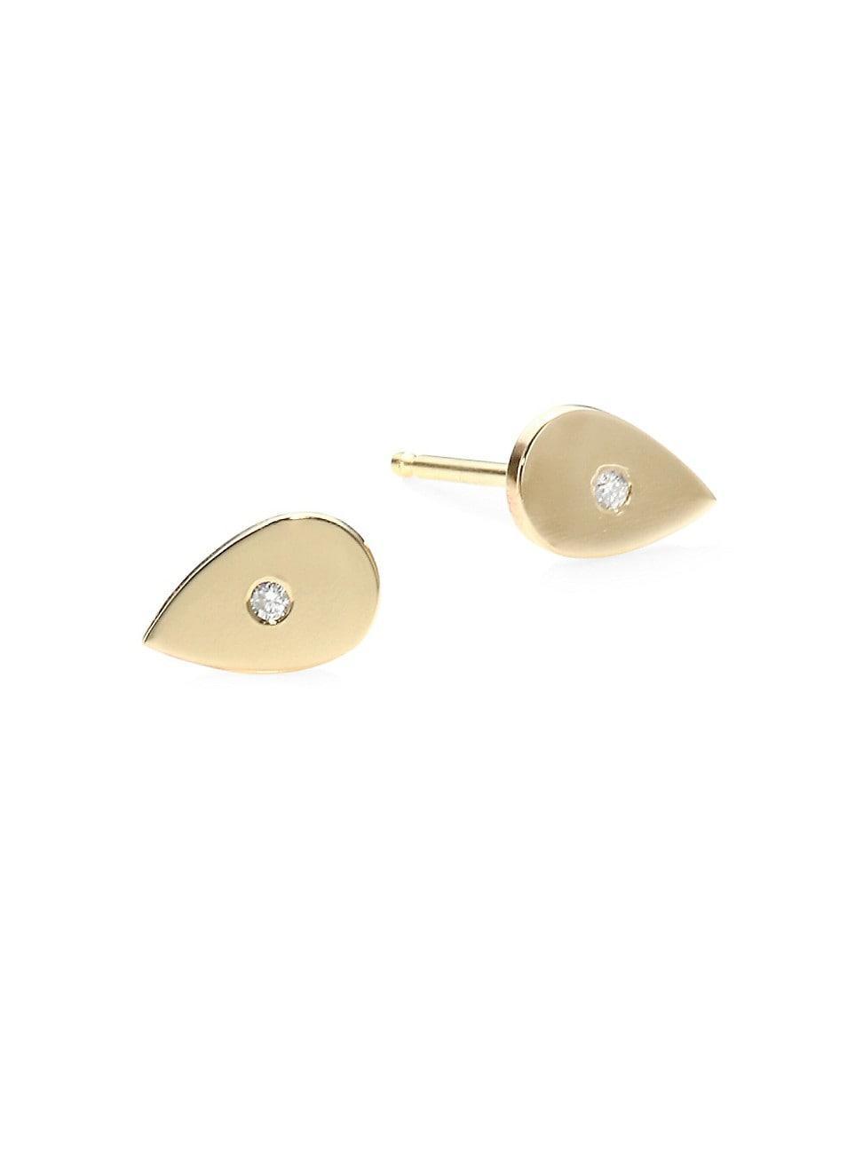 14K Yellow Gold & Diamond Tear Stud Earrings Product Image