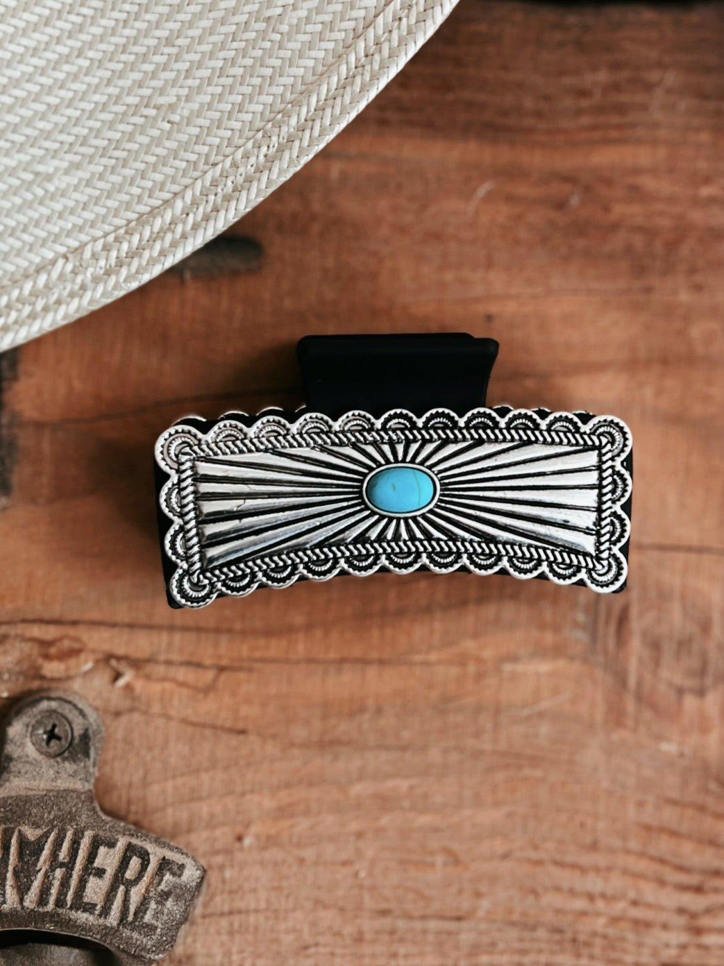 Western Silver and Turquoise Concho Claw Clip Product Image