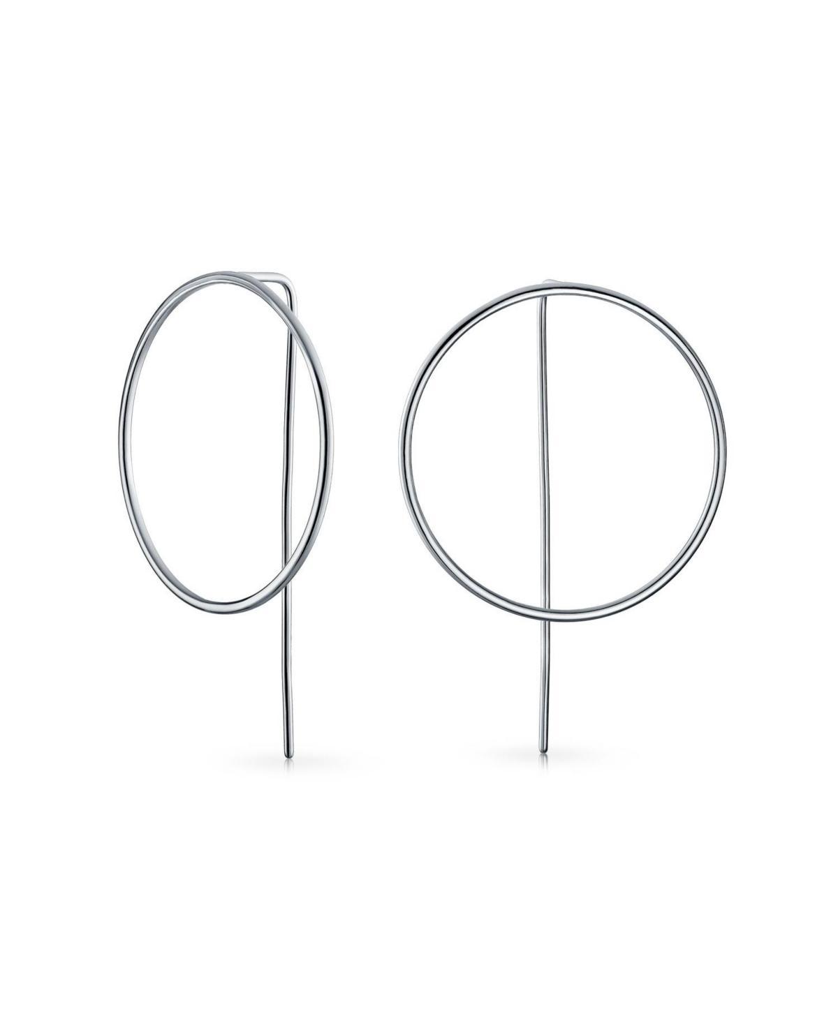 Bling Jewelry Delicate Minimalist Geometric Thin Round Open Circle Modern Hoop Threader Earrings For Women Sterling Silver Product Image