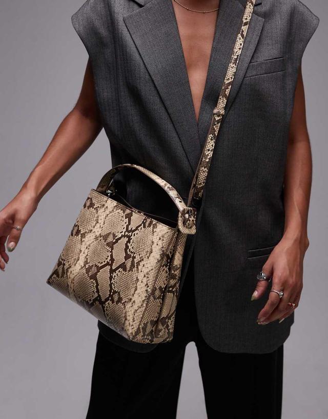 Mango adjustable strap handbag in snake print Product Image