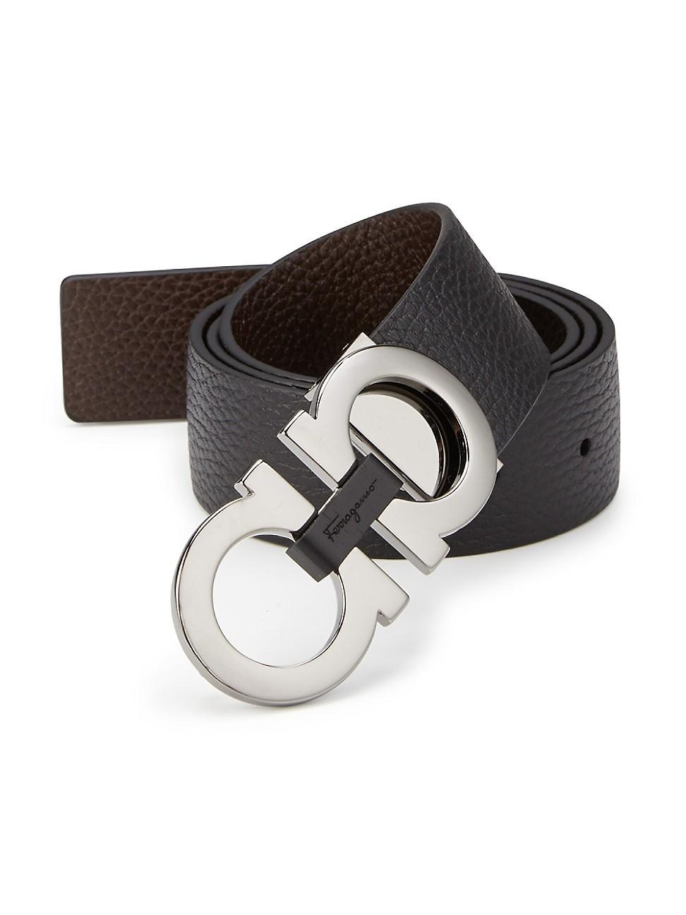 Men's Reversible Leather Double-Gancio Belt Product Image