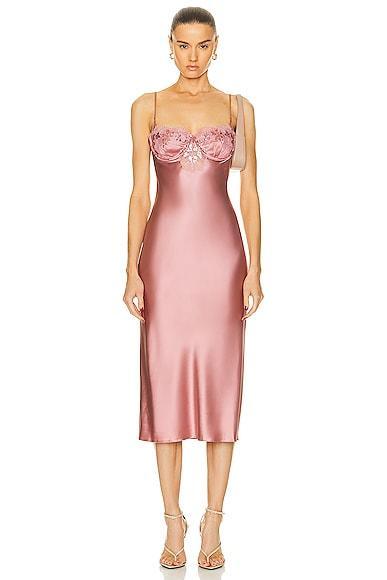 fleur du mal Sequin Violet Embroidery Slip Dress in Pink Product Image