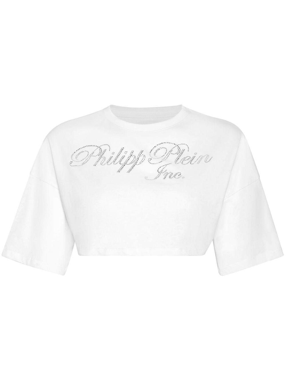 crystal-embellished logo-print cropped T-shirt product image