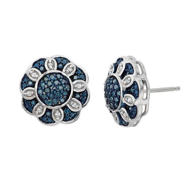 Jewelexcess 1/3 Carat T.W. Blue and White Diamond Sterling Silver Flower Stud Earrings, Womens Product Image