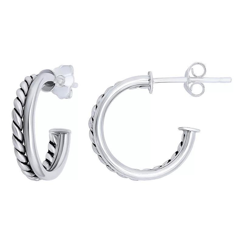 Aleure Precioso Sterling Silver Double Polished & Twisted Hoop Earrings, Womens Product Image