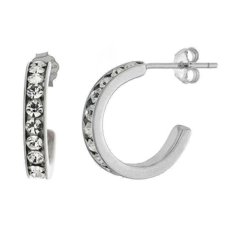 Main and Sterling Sterling Silver 15 mm Crystal Hoop Earrings Earrings, Womens, Sterling Clear Product Image