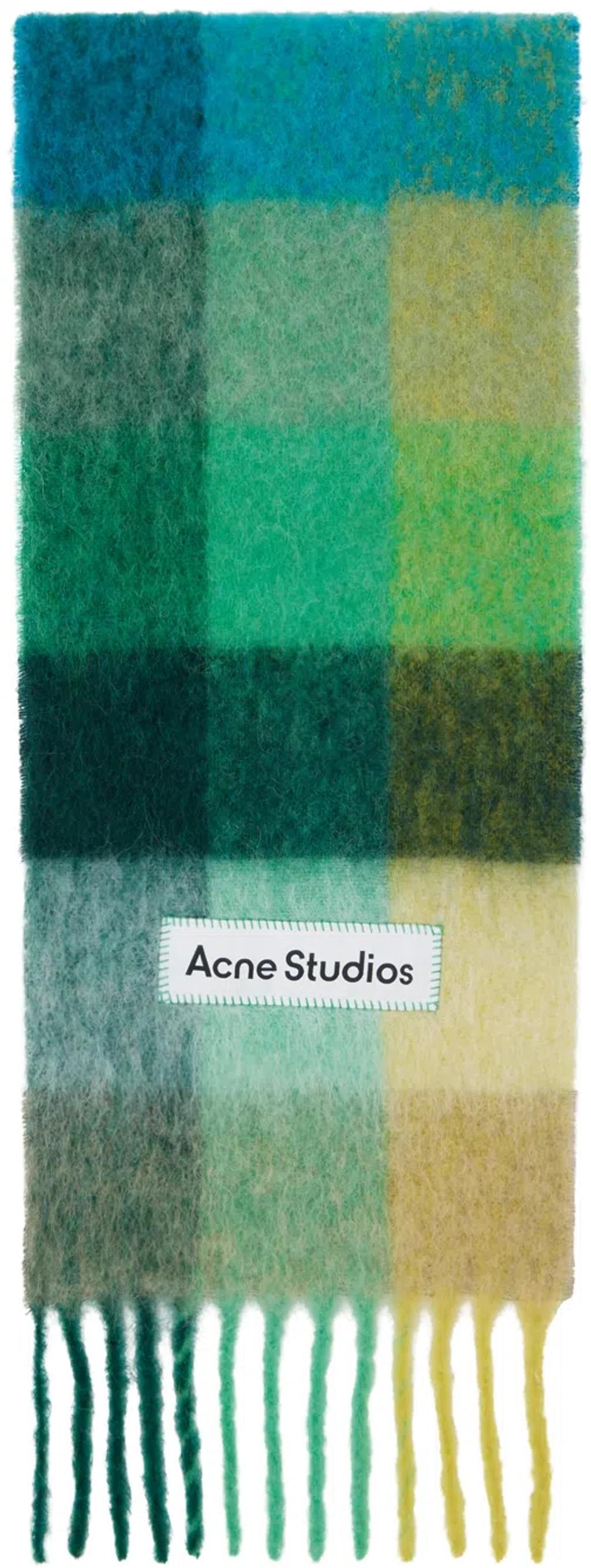 ACNE STUDIOS Green & Blue Mohair Checked Scarf In Jade Green/yellow Product Image